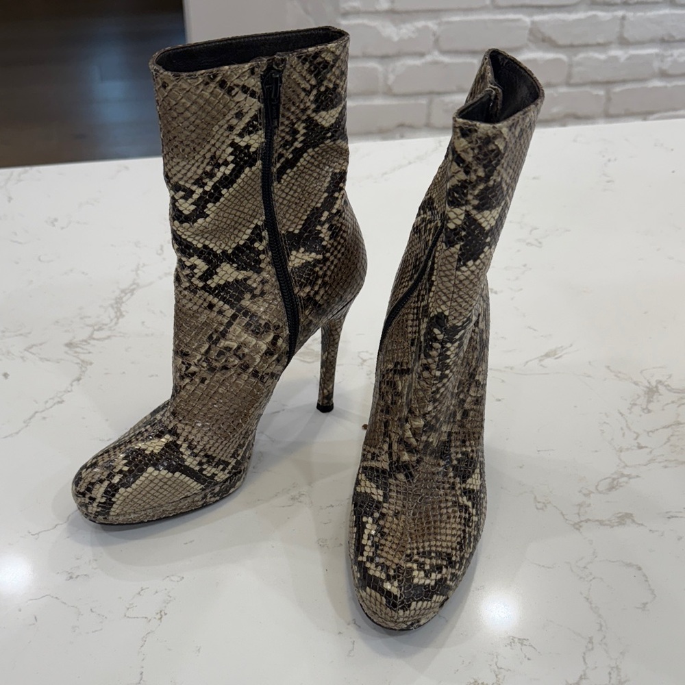 Stuart Weitzman Tan Snakeskin Heeled Boots